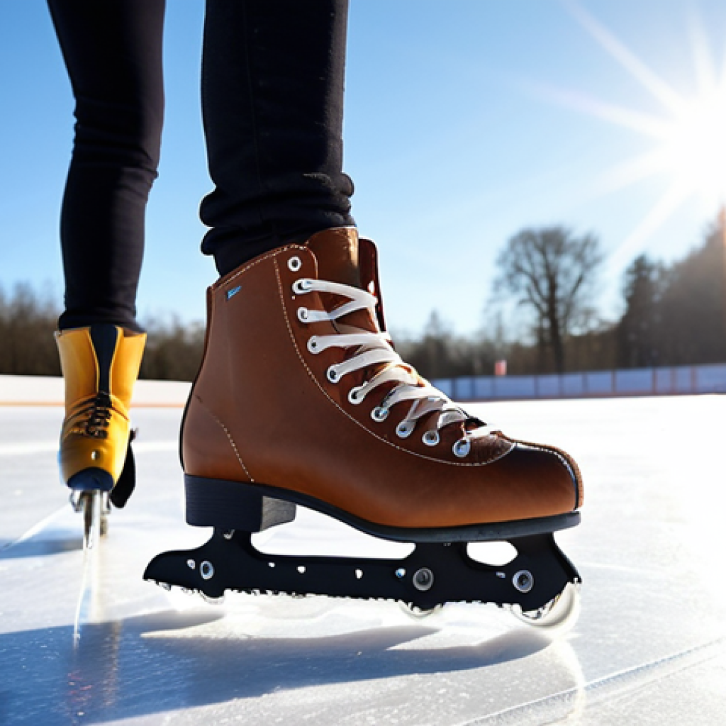 **Prompt:** A person ice skating with eco-friendly skates made of recycled materials, holding a reusable water bottle, with a solar-powered ice rink in the background. Focus on sustainable skating practices.